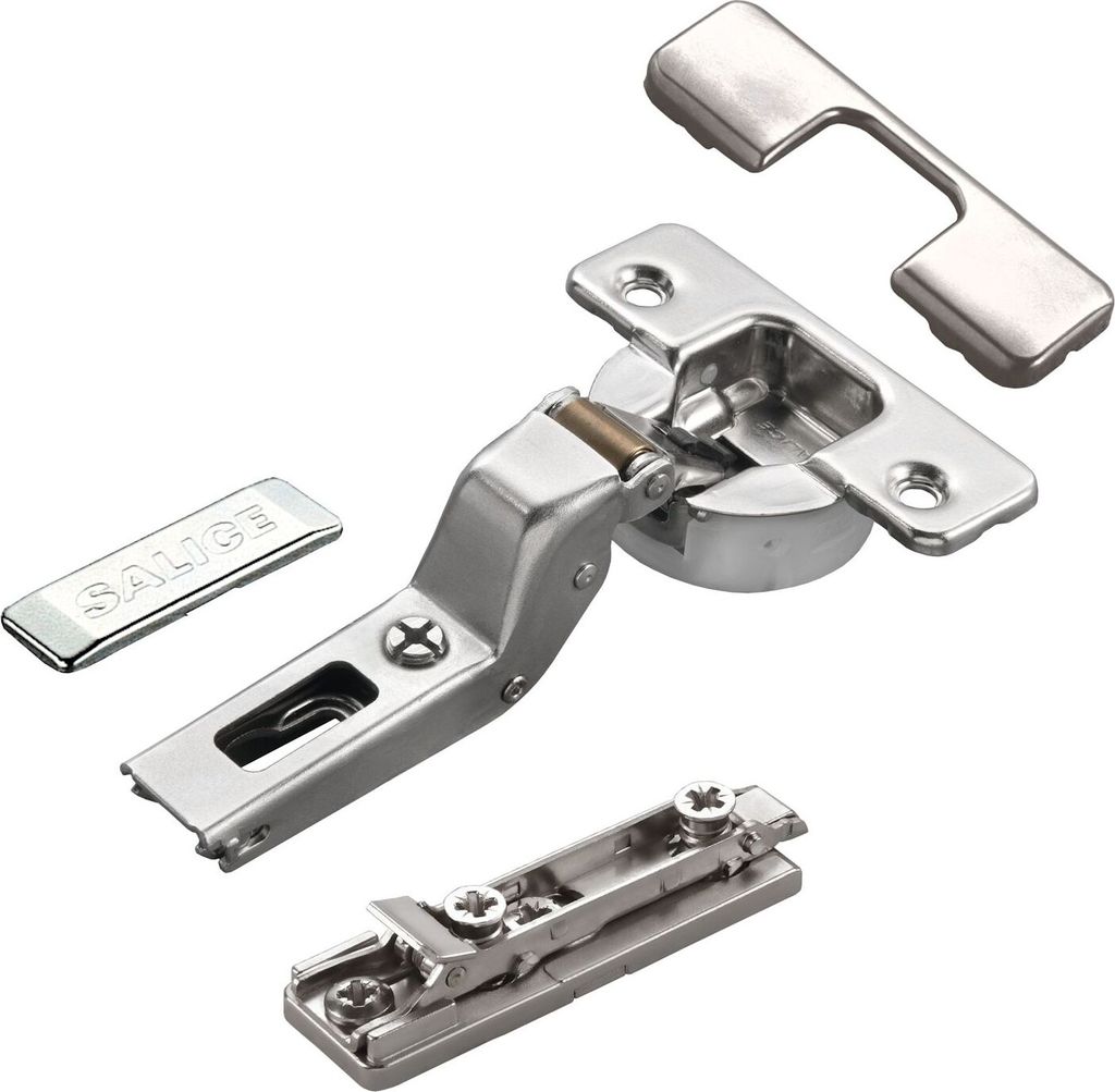 2 x Salice Topfband Serie 700 mit Dämpfer im Topf 110° Bohrbild T45 Innenanschlag inkl. Linear-Montageplatte Höhe 3 mm mit Euroschrauben, Exzent...