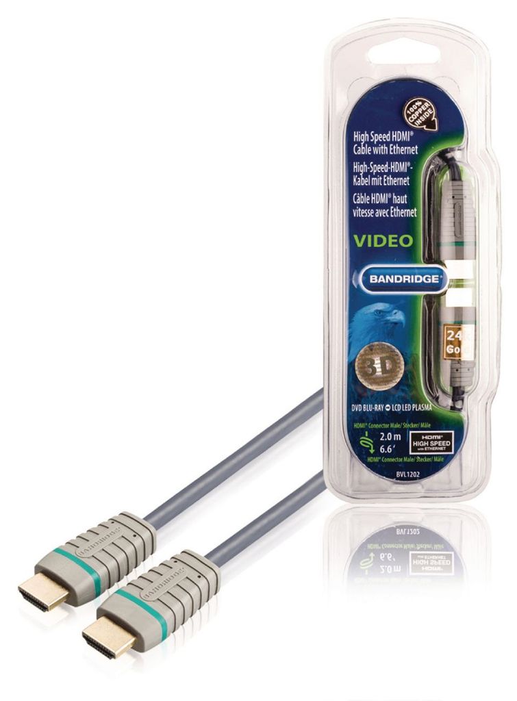 Bandridge BVL1202, 2 m, HDMI Typ A (Standard), HDMI Typ A (Standard), Schwarz, Grau