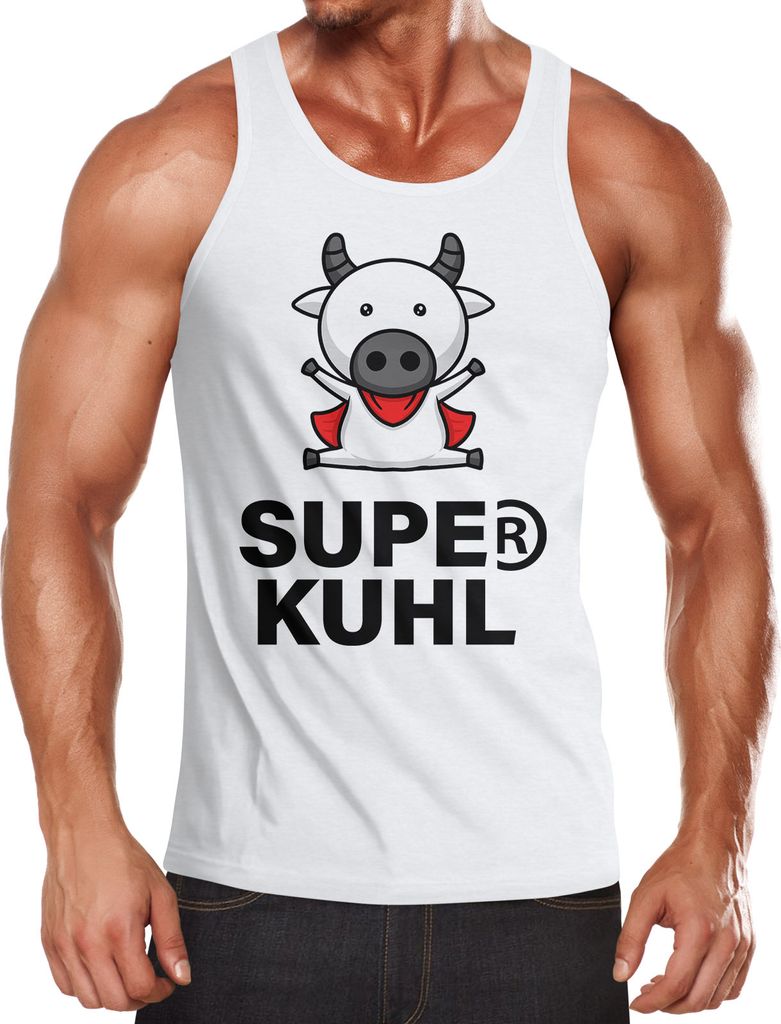 Witziges Herren Tanktop Super Kuhl Kuh Moonworks weiß XL