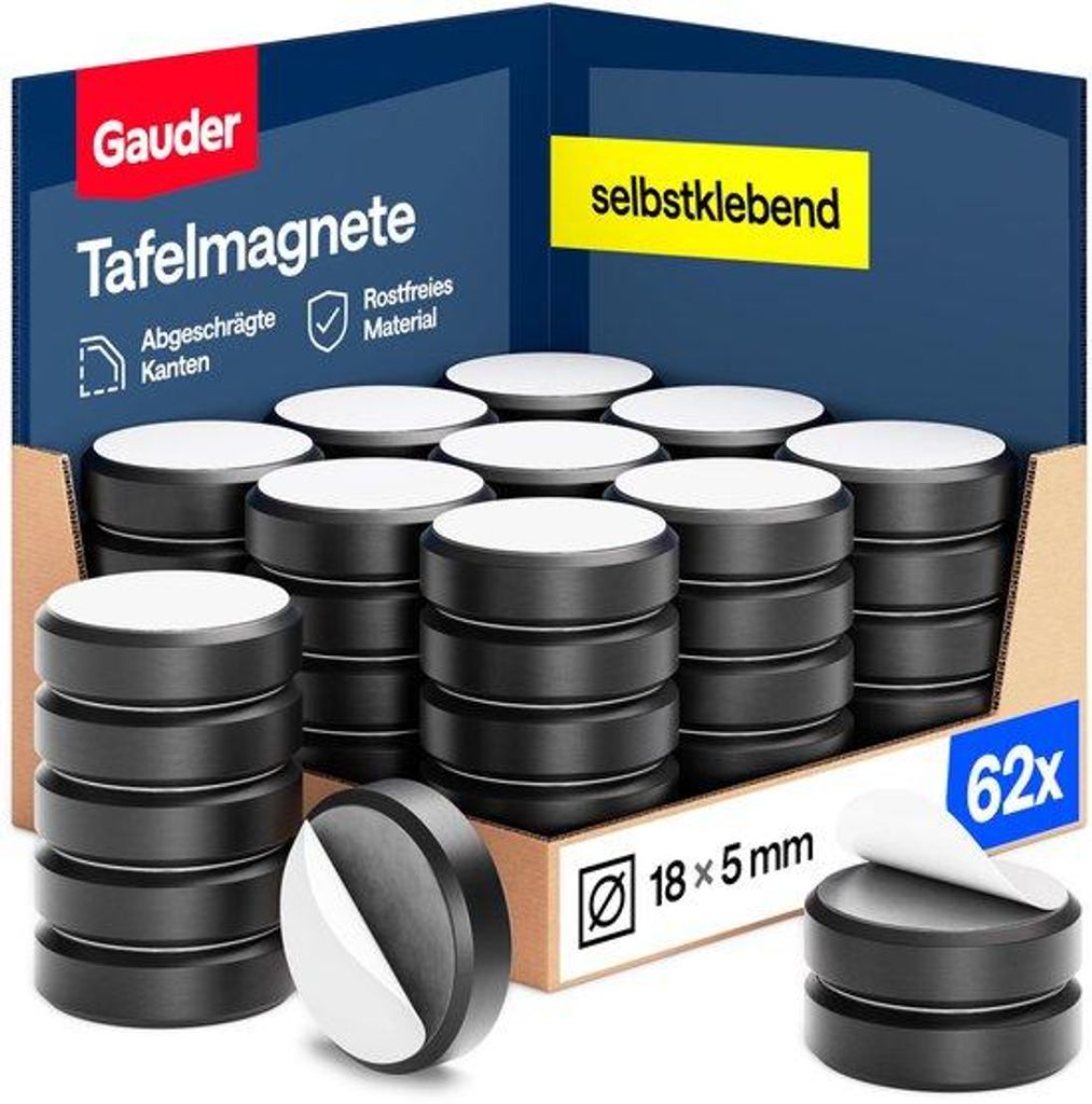 Sterke runde Magnetböden für Whiteboards, Pinnböden, Kühlschränke und Büros - Schwarze Bordmagneten mit hoher Haftkraft (62 Stück, 18 x 5 mm)