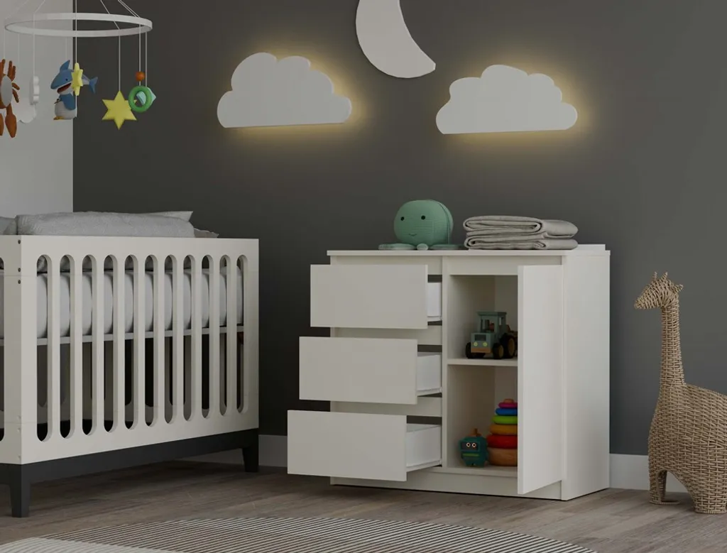 Commode étroite combinée ELBE coloris cachemire - Meuble de rangement chic