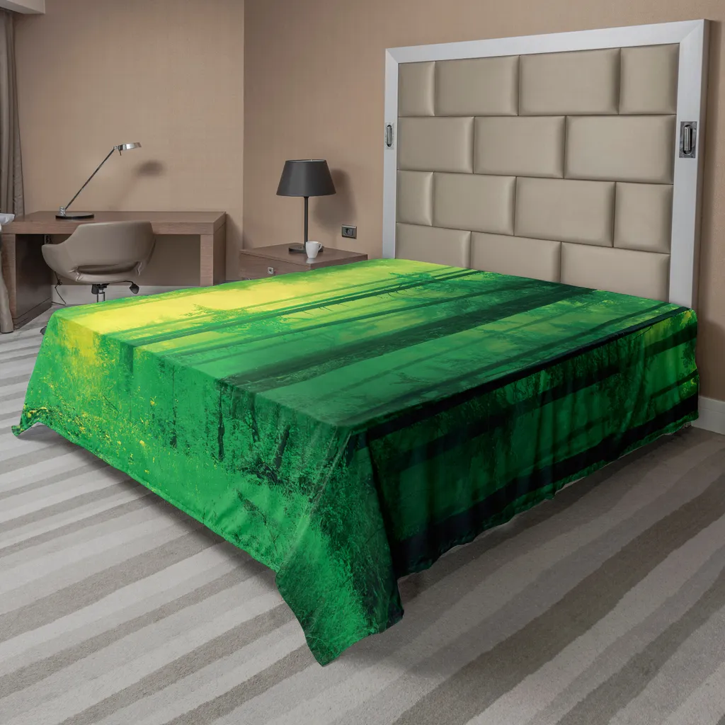 Drap Plat Décoratif Imprimé Forêt Magique 266x260 cm pour Lit Double