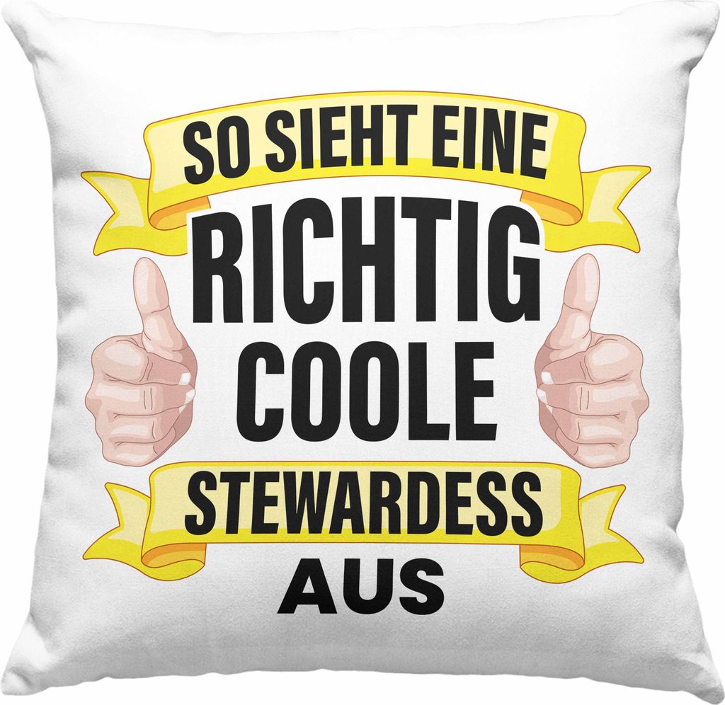 Trendation - Stewardess Deko-Kissen mit Füllung 40x40 Geschenk für Stewardessin Lustiger Spruch Deko-Kissen mit Füllung 40x40 Lustig Flugbegleit...