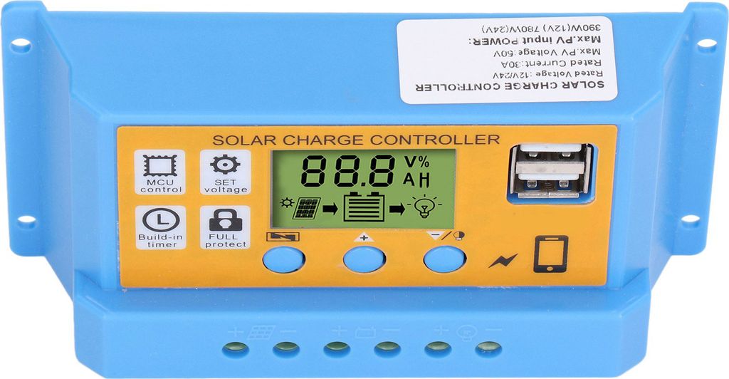Solarregler Digitalanzeige Solarpanel Laderegler Batterie Intelligenter Regler 12V 24V30A 390W(12V) 780W(24V)