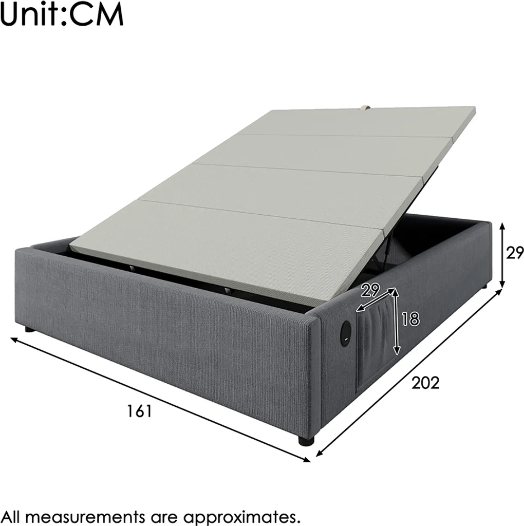 Lit 160x200 compact Gris avec USB-C pour optimiser les petits espaces