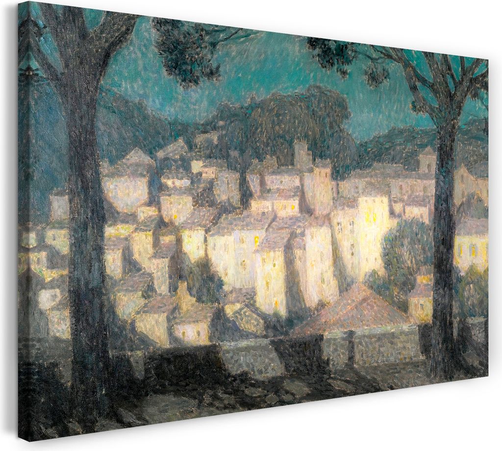 Leinwandbild (80x60cm): Henri Le Sidaner - LE VILLAGE AU CLAIR DE LUNE, echter Holz-Keilrahmen inkl. Aufhänger, handgefertigt in Deutschland