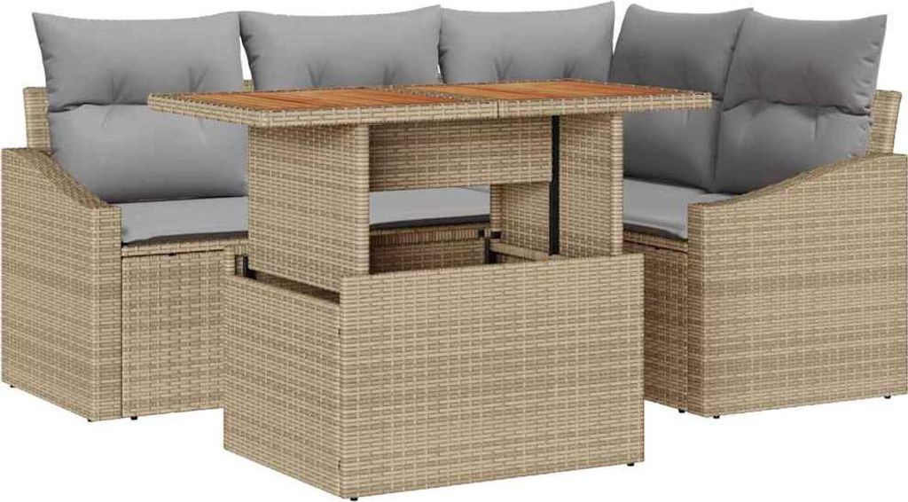Garten-Sofa-Set mit Speicher 5 pcs Beige Poly Rattan