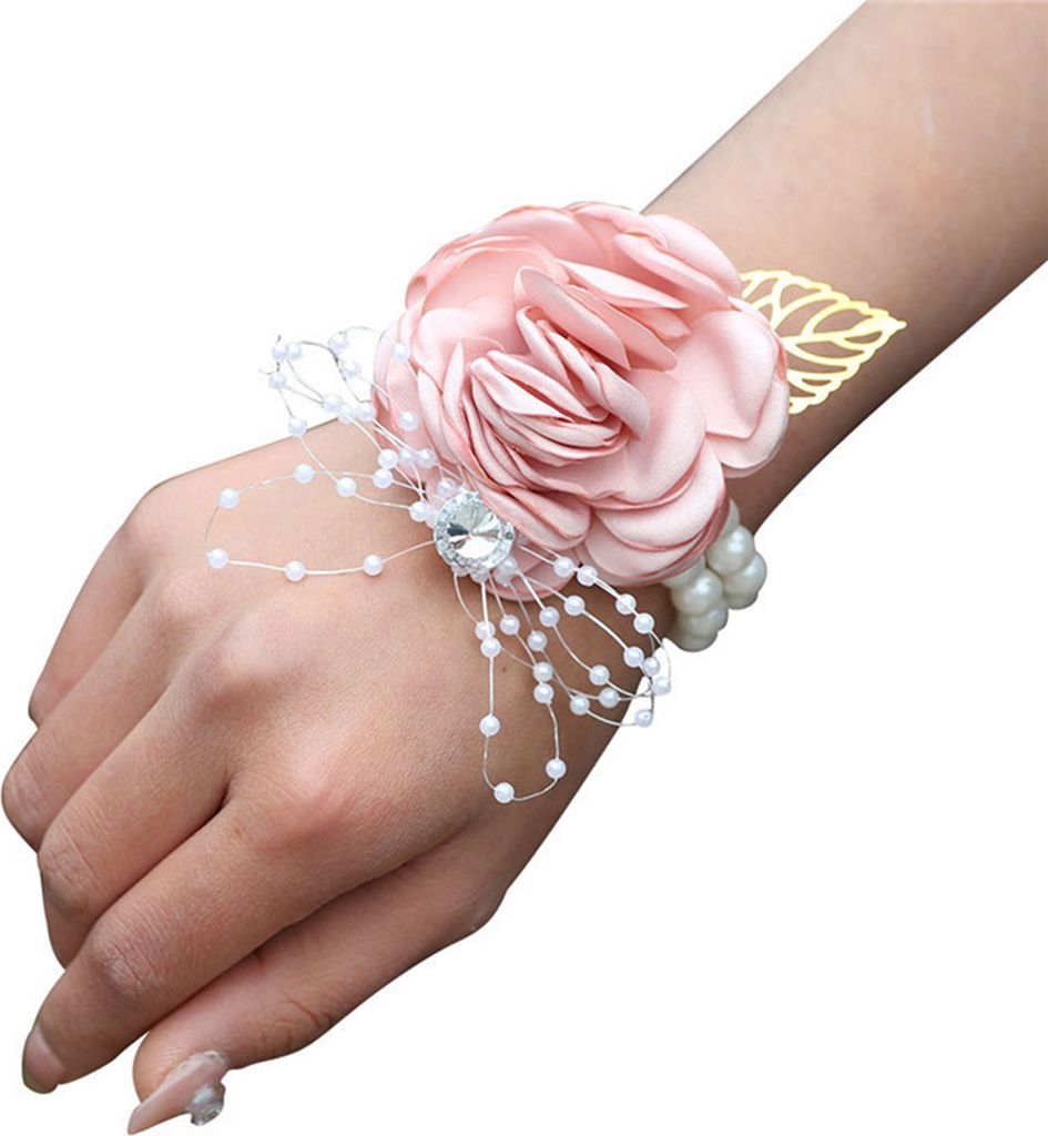 Rose Handgelenk Corsage Boutonniere Feine Verarbeitung Strass Corsage Elegante Hochzeit Blume Zubehör Hand Blume Rosa