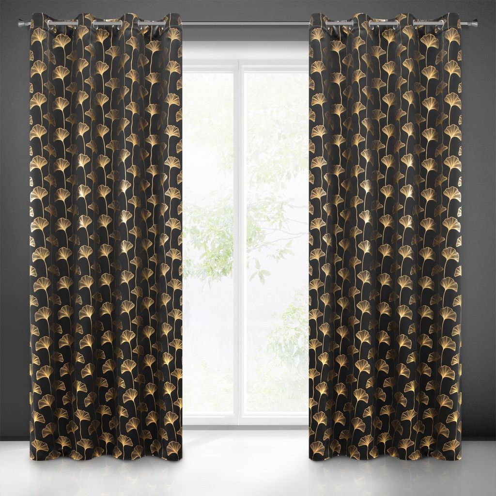 Vorhang CLARA schwarz gold 135x250 cm Ösen Ösenvorhang