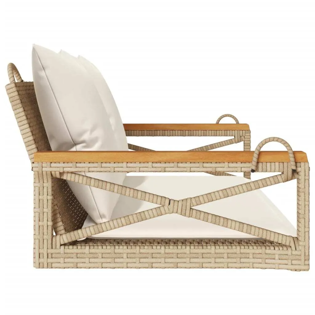 Banc suspendu pour balcon et jardin en polyrotin beige relaxant