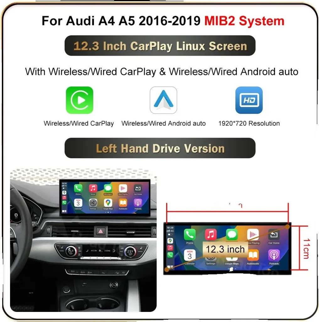 GPS tactile CarPlay Android Auto pour Audi A4 A5 MIB conduite gauche