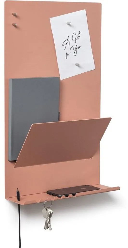 Organiseur mural en acier beige et rouge 30x9x49 cm avec tableau aimanté