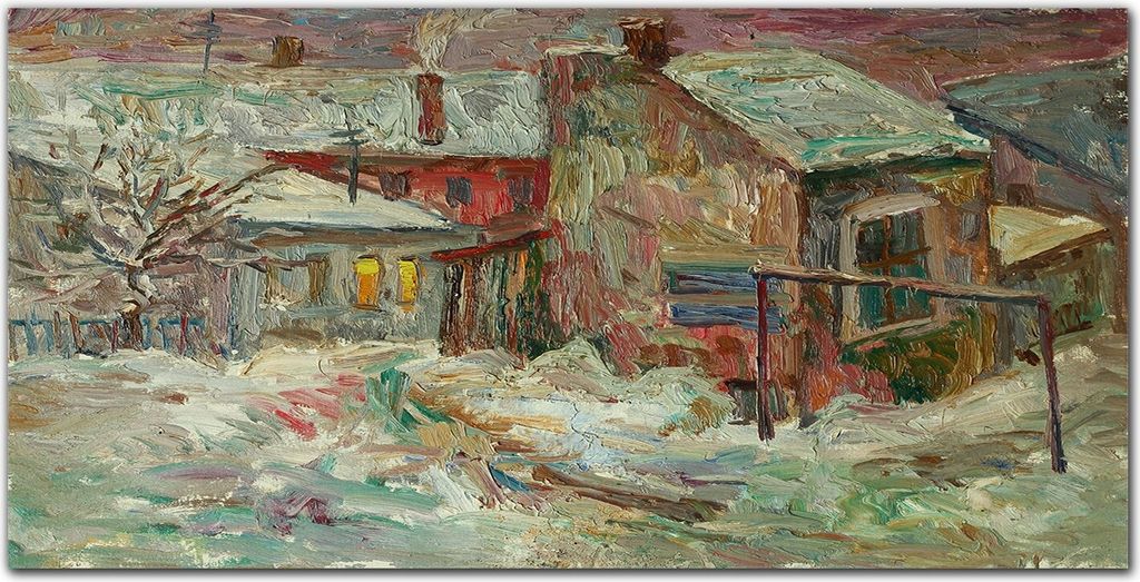 Coloray Bild aus Leinwand 100x50 Leinwand Dekoration - Winter Schneedorf