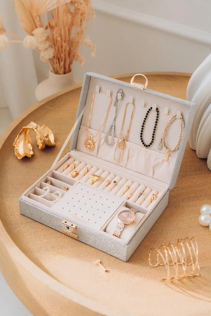Rangement bijoux Peterson Asoof gris chiné idéal pour votre coiffeuse
