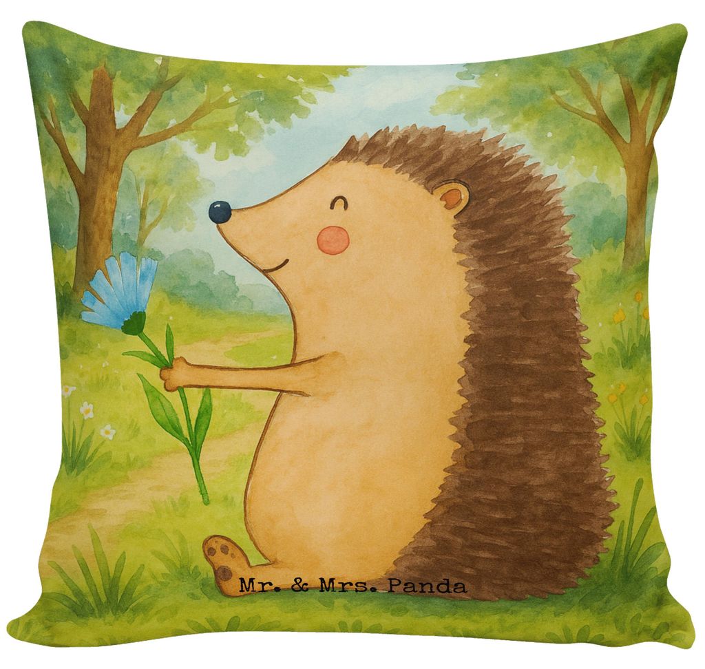 Mr. & Mrs. Panda 40x40 kissen Igel Blumen Design - Weiß - Geschenk, krank, Gute Laune, kuschelkissen, Krankheit, Genesungswünsche, Besserung, Dek...