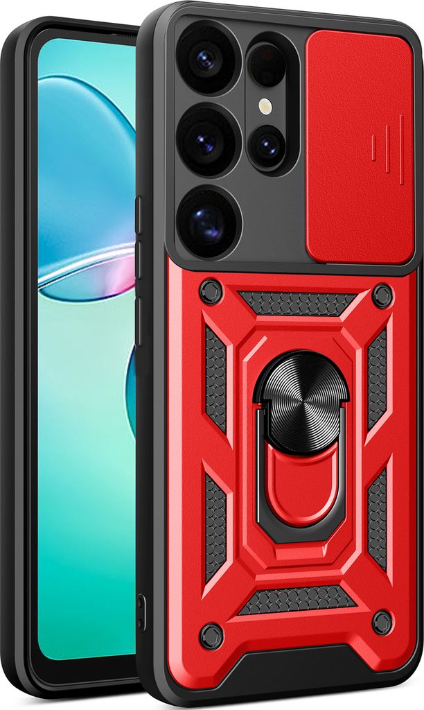 Hülle für Samsung Galaxy S25 Ultra Magnetische Ring Ständer Halter Dia Kameraschutz TPU Bumper Silikon Schutzhülle Rot