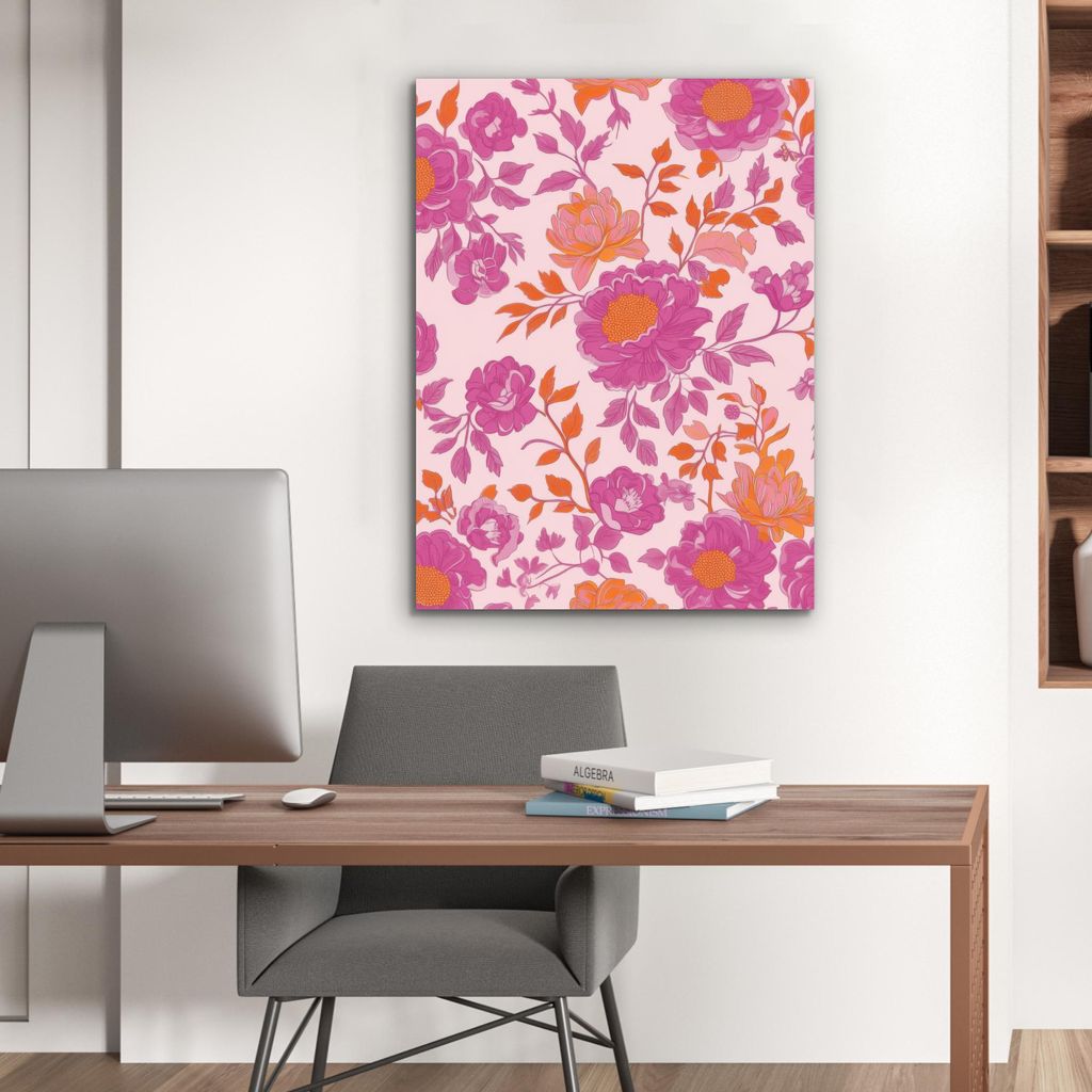 MuchoWow Wanddekoration Metall Metallbild Wandkunst 60x80 cm Florales Muster - Rosa - Orange - Blumen MuchoWow Aluminium Gemälde - Wanddekoration ...