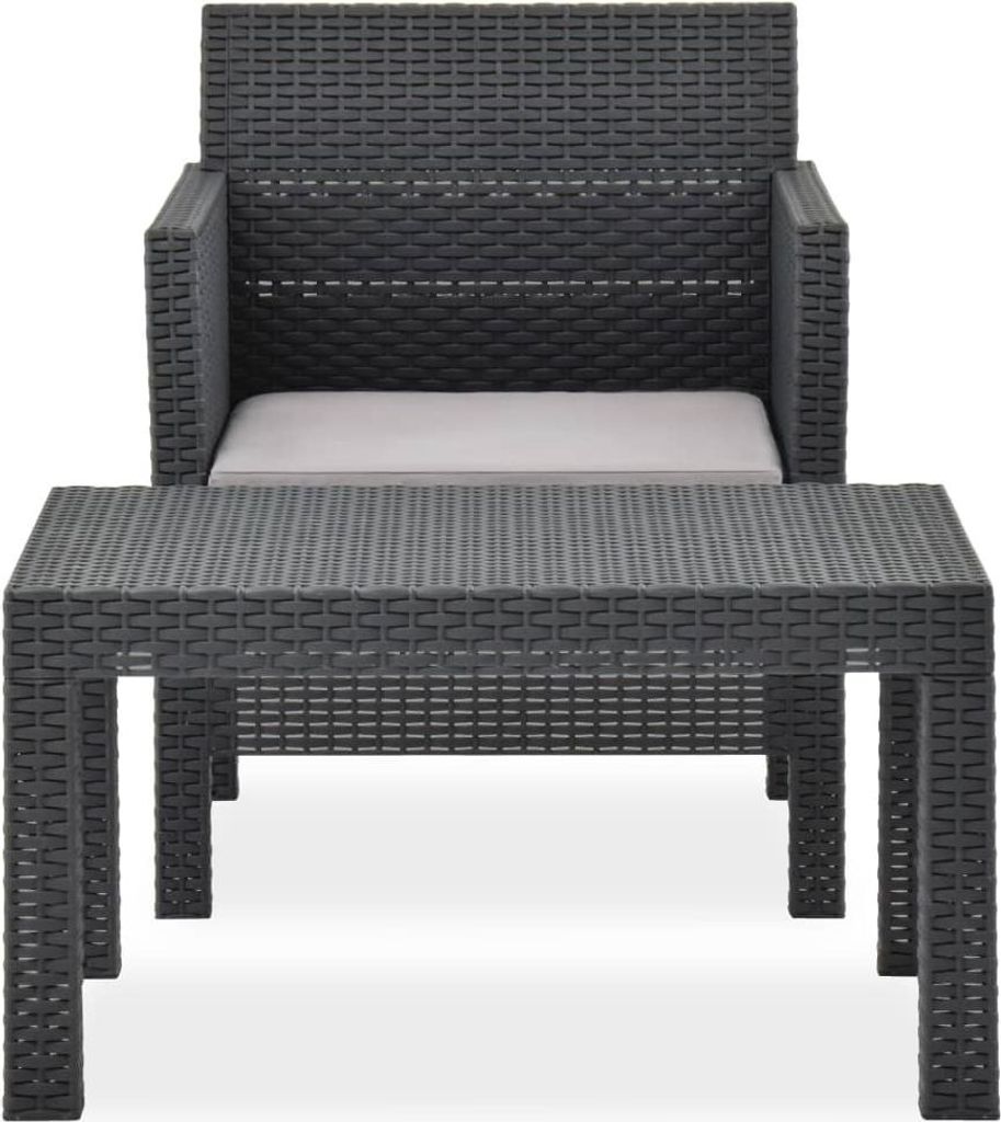 vidaXL 2-tlg. Garten-Lounge-Set mit Auflage PP Rattan Anthrazit