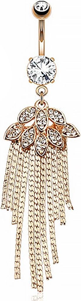 Bauchnabelpiercing Anhänger Ketten Blätter vergoldet Rosegold Zirkonia Kristall Chirurgenstahl rosegold 10 mm