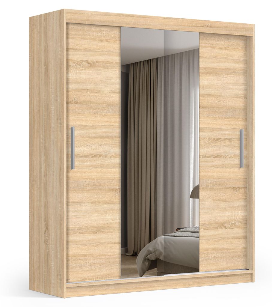 Masseno Schiebetürenschrank VIVA 180/215,5/59cm 2-türig mit Spiegel Sonoma Eiche
