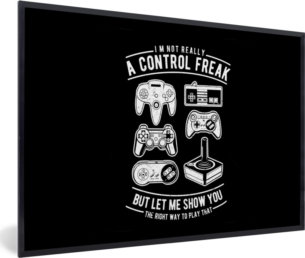 MuchoWow MuchoWow Gerahmtes Poster Mancave - Controller - Schwarz - Weiß - Vintage 90x60 cm - Poster mit zchwarzem Bilderrahmen - Fotorahmen -...