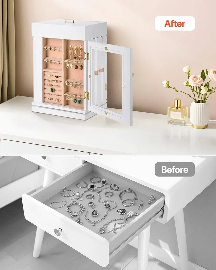 HENGBIRD Organizer Per Gioielli Girevole 360° A 4 Strati: Portagioie Rotondo Compatto Da Viaggio In Rosa, Per Ragazze E Donne - 4