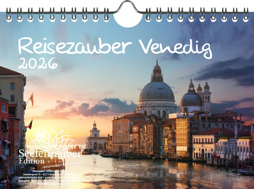 Reisezauber Venedig DIN A5 Kalender für 2026 Urlaub Mediterran Italien Gondel Rialto- Seelenzauber