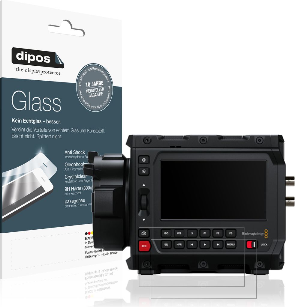 2x Schutzfolie für Blackmagic Design Pyxis 6K matt - Anti-Shock 9H Folie dipos Glass Kunststoffglas