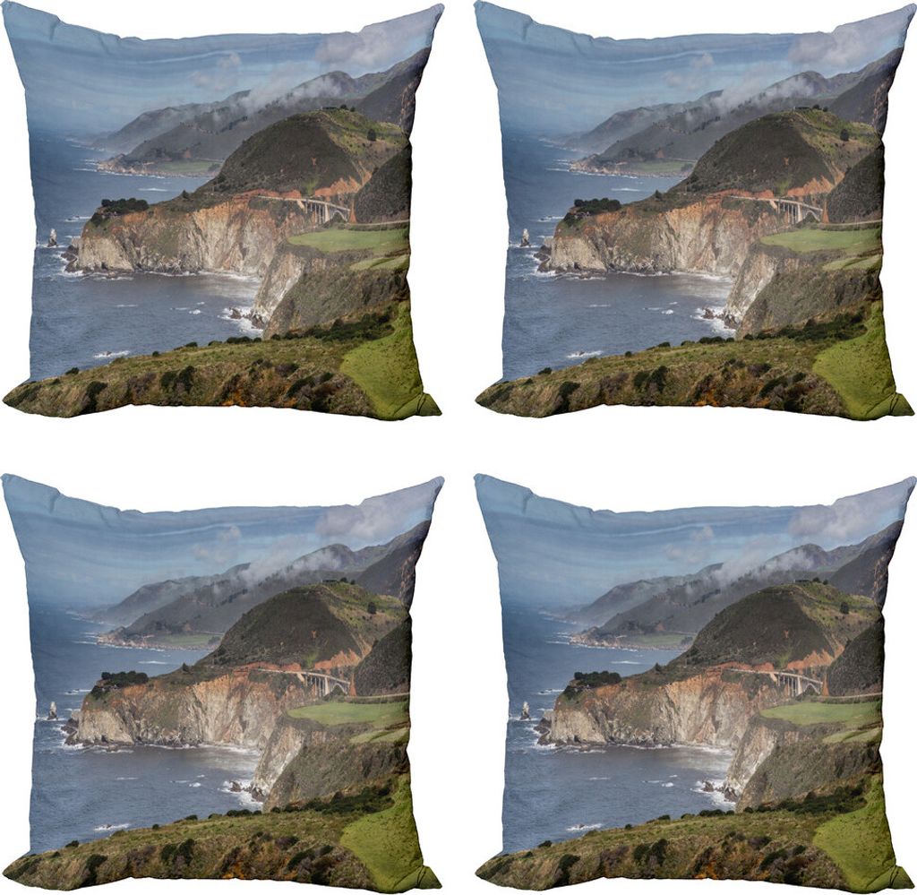 ABAKUHAUS Big Sur Kissenbezug Set (4 Stück), Küste von Hurricane-Point, Moderner Doppelseitiger Digitaldruck, 50 cm x 50 cm, Mehrfarbig