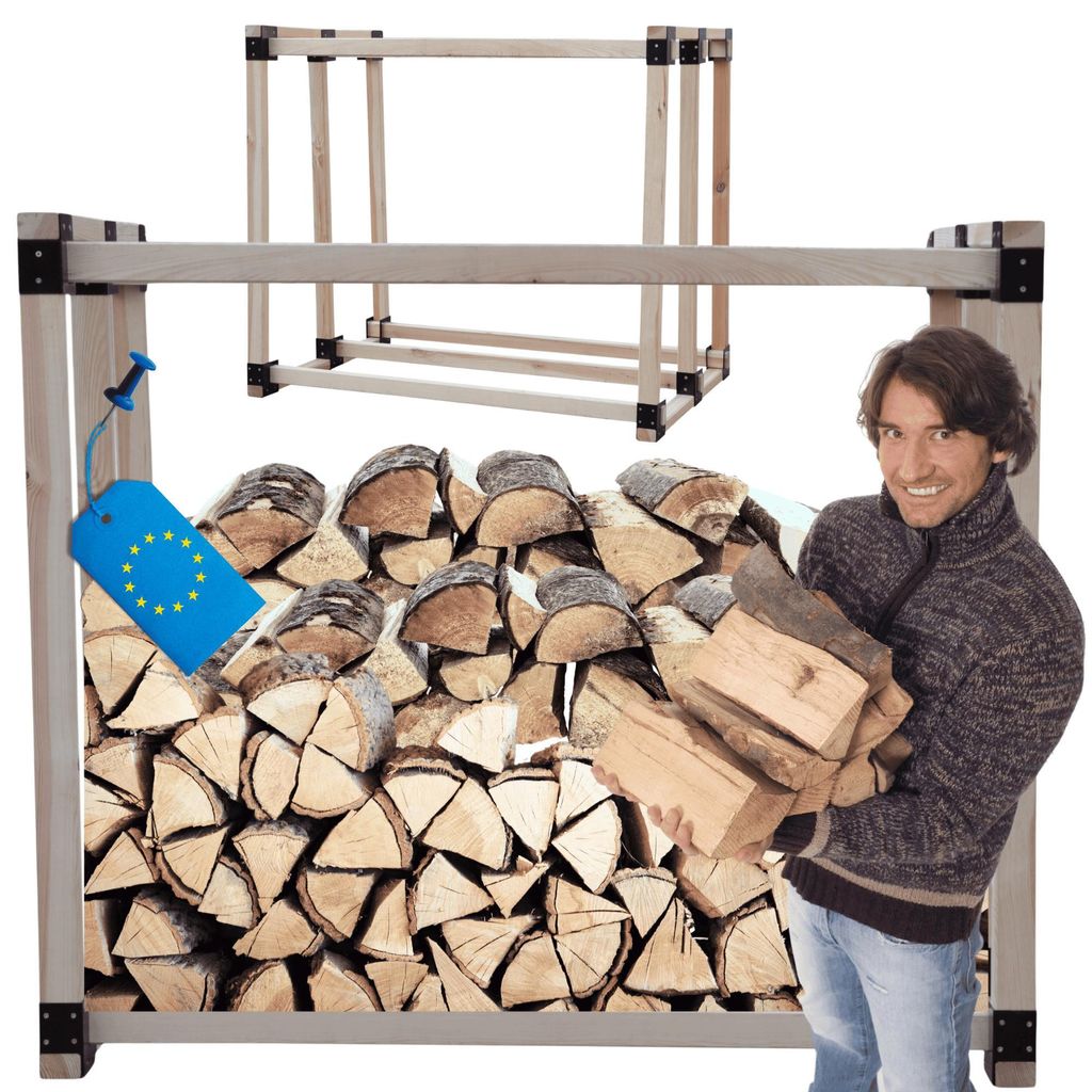 MODO24 Kaminholzregal, Holzunterstand, Brennholzregal, Holzlager, Brennholzständer, Aufbewahrung, Garten, Wetterfest, Massivholz, 124x116x80 cm, DRE