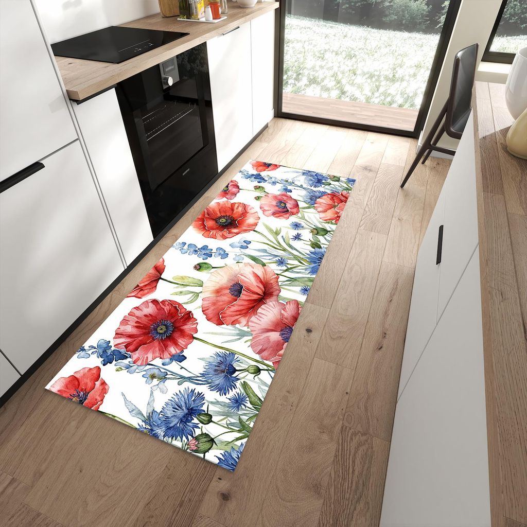Küchenteppich 80x200cm rutschfest & abwischbar PVC Läufer - Blumenwiese Kunstvoll
