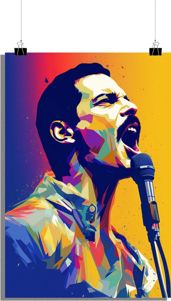 Musik Poster - Freddie Mercury Poster - Pop Art Poster - Musiklegende Poster - 61x91cm - Perfekt zum Einrahmen