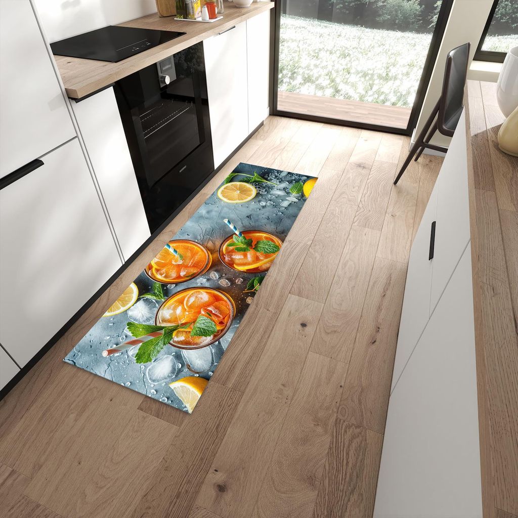 Küchenteppich 60x180cm rutschfest & abwischbar PVC Läufer - Sommerlicher Drink
