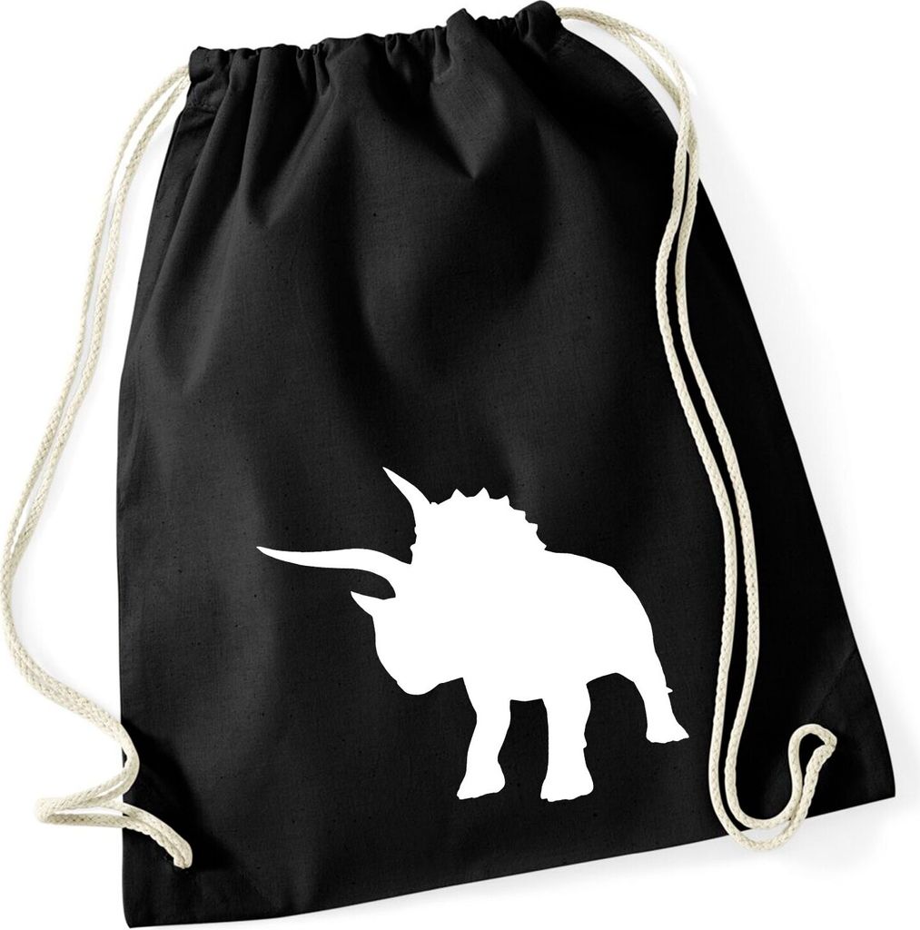 Huuraa Turnbeutel Triceratops Dinosaurier 12 Liter Black Baumwolle Rucksack Geschenkidee