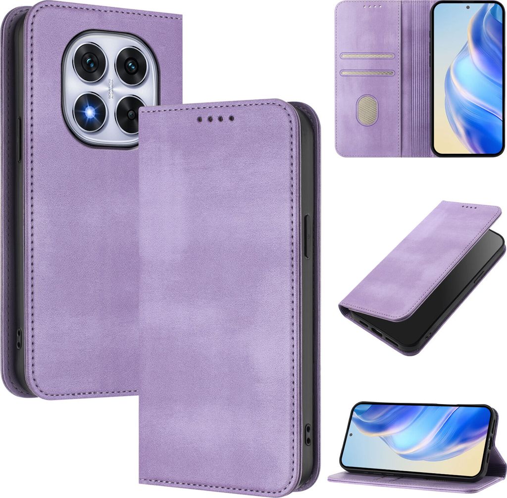 Handyhülle für Redmi Note 14 Pro 4G, Vintage Leder RFID Schutz Kartenfach Standfunktion Magnetische Klapphülle Violett