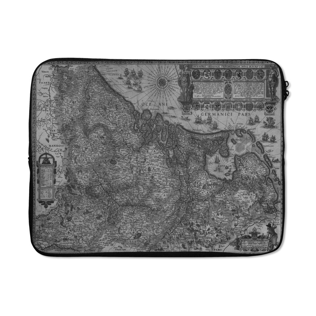 MuchoWow Laptop Hülle 17 Zoll Laptoptasche Historische schwarz-weiße Karte der Niederlande - Zipper - Schutzabdeckung