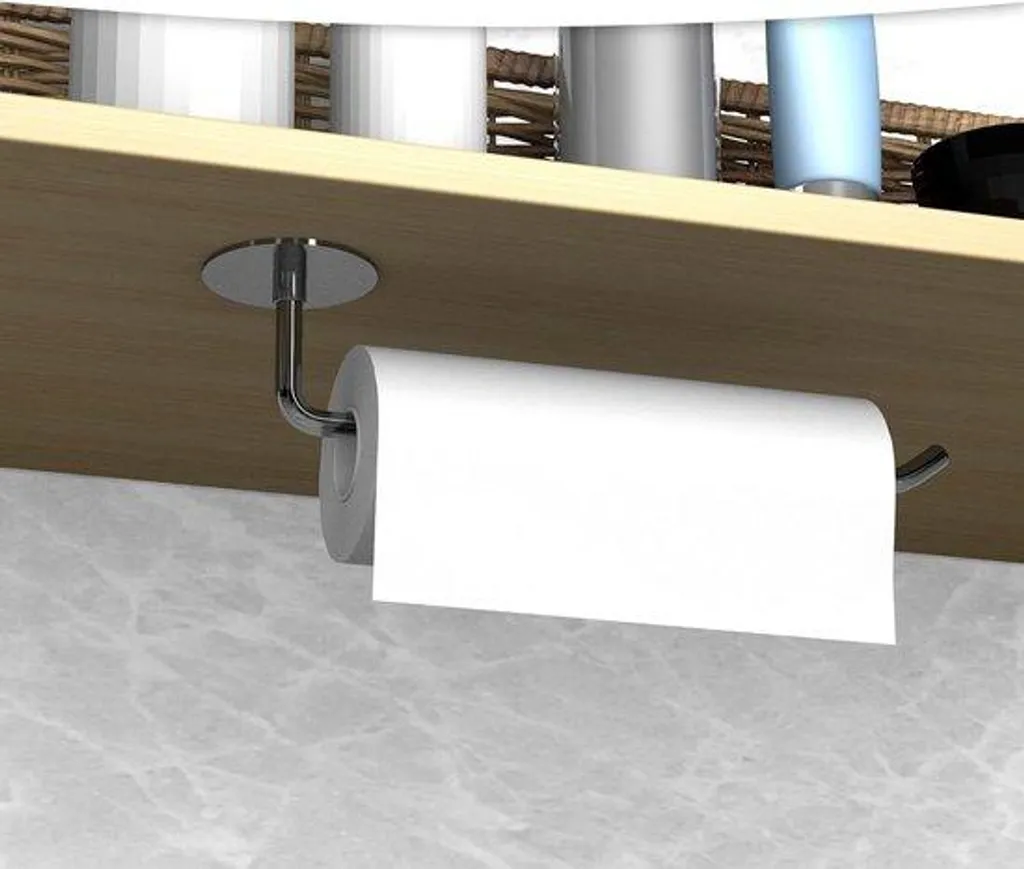 Porte-papier Essuie-tout en Inox Noir sans Perçage avec Adhésif Puissant 3M