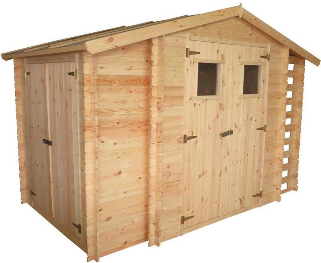 Gerätehütte Eisenstadt - 3,12 x 2,00 Meter aus 19mm Blockbohlen inkl extra Lagerraum und Kaminholzunterstand