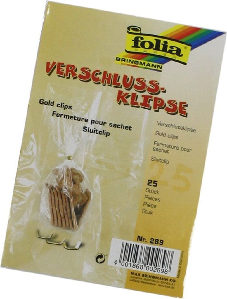 folia Verschluss-Clips Länge: ca. 30 mm gold 25 Stück