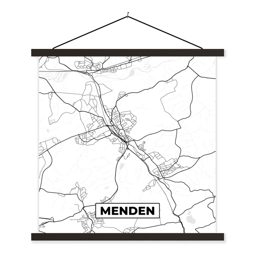 MuchoWow Textilposter Menden - Stadtplan - Karte 120x120 cm mit schwarzem Rahmen - Aufhängungsset