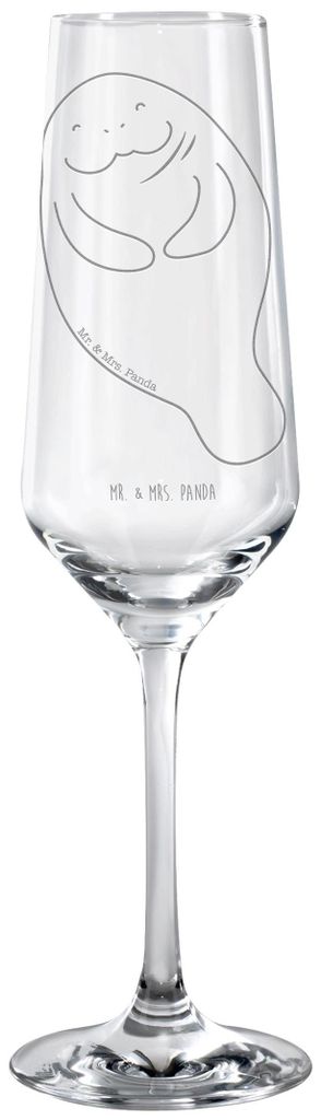 Mr. & Mrs. Panda Glas Seekuh Happy - Transparent - Geschenk, Freundin, Selbstliebe, dekorglas, Zufrieden, Urlaub, Sektflöte, Neuanfang, Champagner...