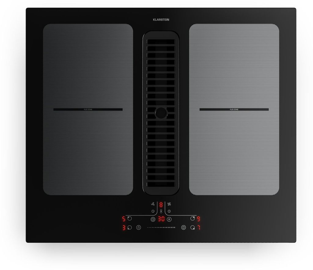 Klarstein Full House Induktionskochfeld mit Dunstabzug 60 cm – 4 Zonen, Flexzonen, 7335W Boost, Touch-Steuerung, Timer, Kindersicherung, Restwär...