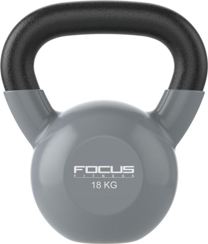 Kettlebell - Focus Fitness Vinyl - 18 kg - Grau