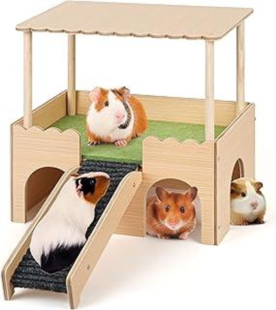 Mehrstöckiges Meerschweinchen Versteck mit Treppe und Matten – Extra Groß Meerschweinchen Schloss Abnehmbare Verstecke für Hamster, Kaninchen ...