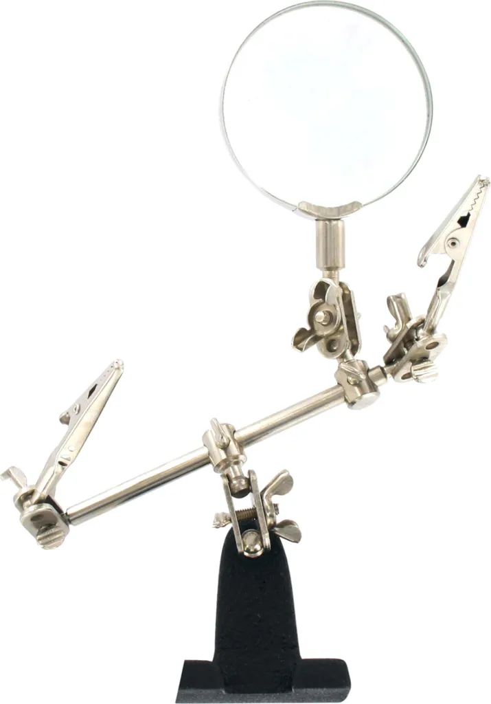 Troisième main avec loupe 62mm et pinces crocodiles pour soudure précise