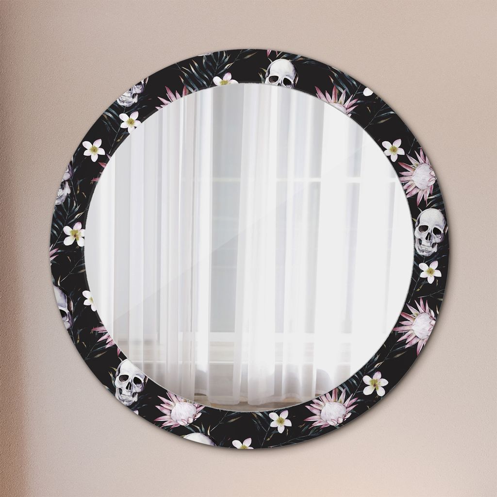 Spiegel - Mirror zum Wandspiegel Schlafzimmer – Schminkspiegel- Totenköpfe Blumen- Ø80cm