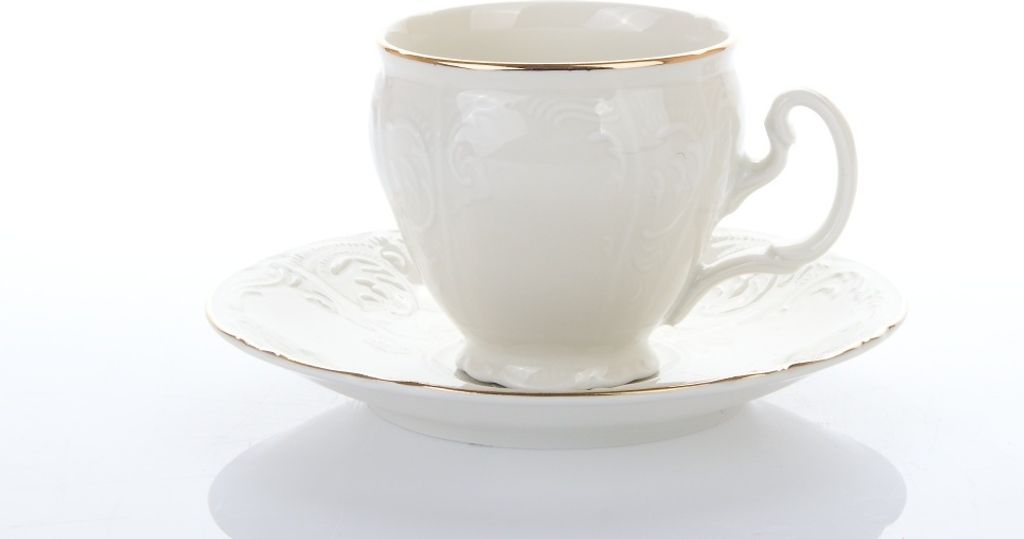 Thun 1794 Bernadotte, Kaffeetasse mit Untertasse, 170 ml, Goldlinie, weißes Porzellan, Thun