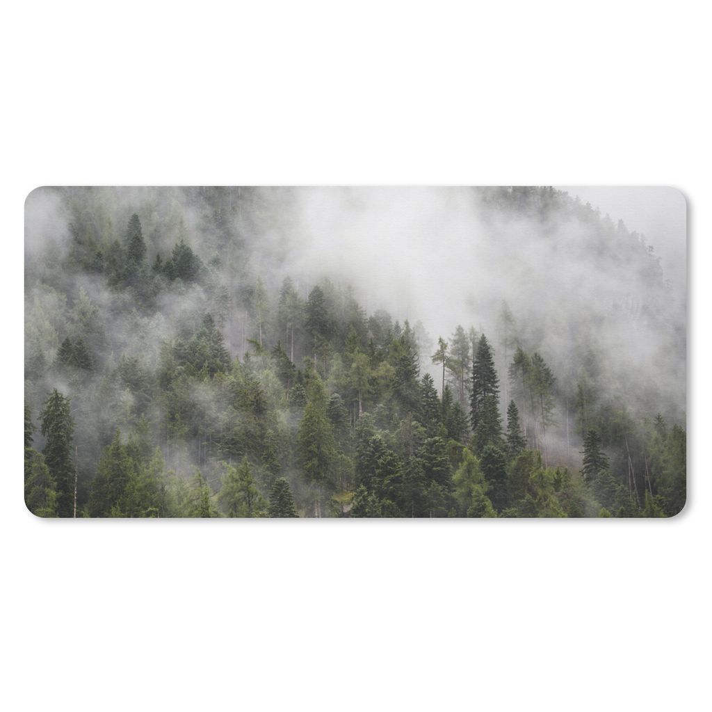 MuchoWow Mauspad Mousepad Wald - Nebel - Berg 60x30 cm - Mousepads - Maus Mat - Pad - Mausunterlage - Nachhaltig