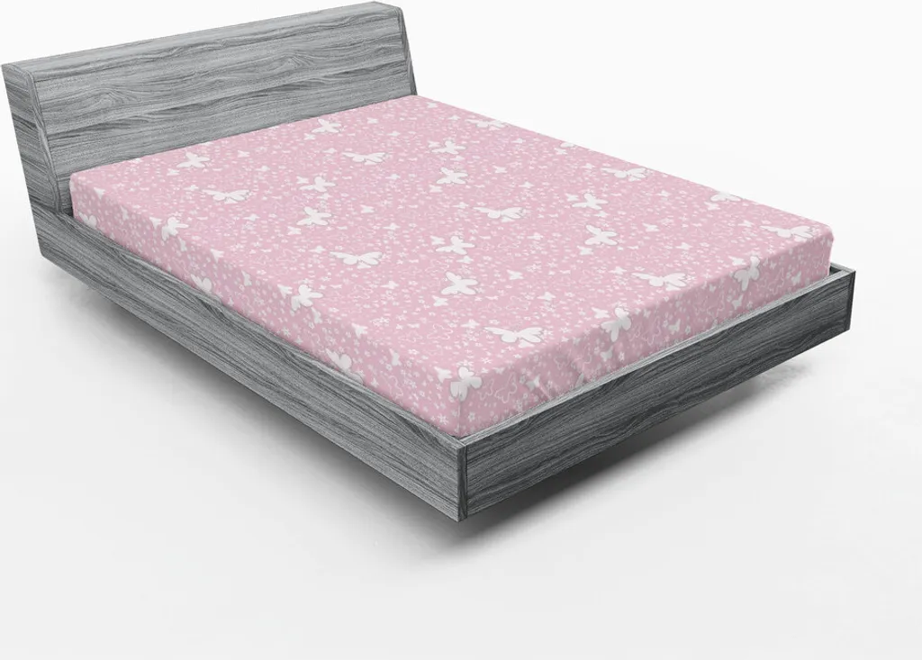 Drap-housse ABAKUHAUS Papillon 180x200 cm en Microfibre Rose et Blanc