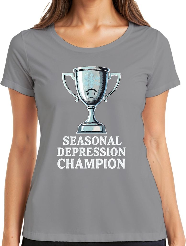 Seasonal Depression Champion winter trophy snowflake Geschenk Damen T-Shirt, Grau, XL